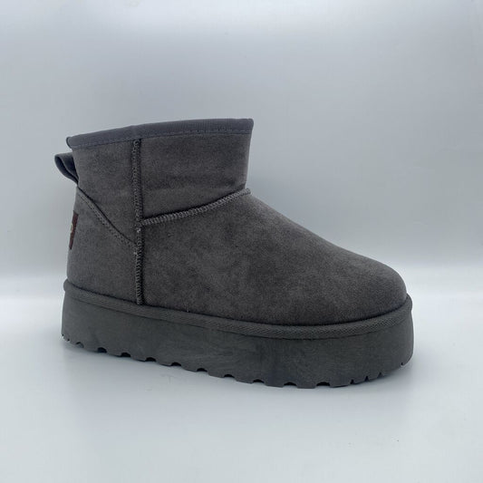 Charcoal Suede Ankle Boot with Thick Sole