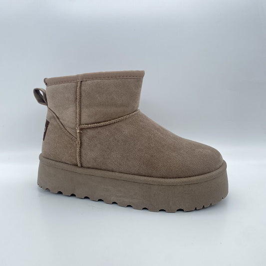 Taupe Suede Platform Ankle Boot