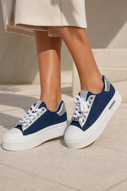 Navy Canvas Sneakers with Metallic Accent