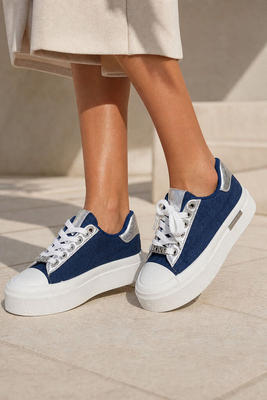 Navy Canvas Sneakers with Metallic Accent