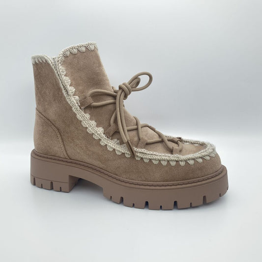 Taupe Suede Ankle Boots with Chunky Sole