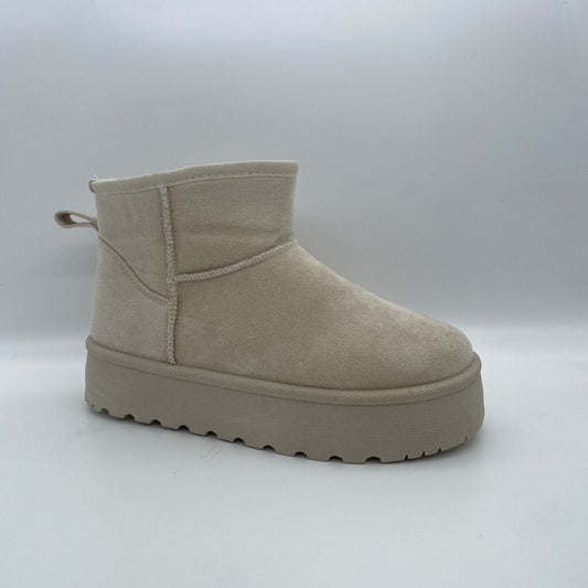 Beige Suede Ankle Boot with Platform Sole