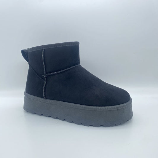 Black Textured Ankle Boot with Platform Sole