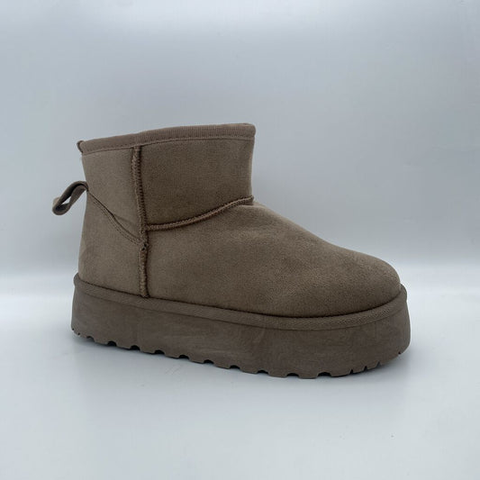 Taupe Suede Ankle Boot with Platform Sole