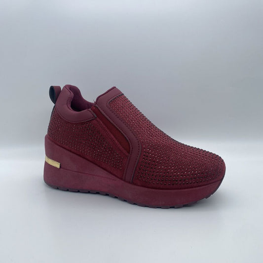 Burgundy Embellished Slip-On Sneakers