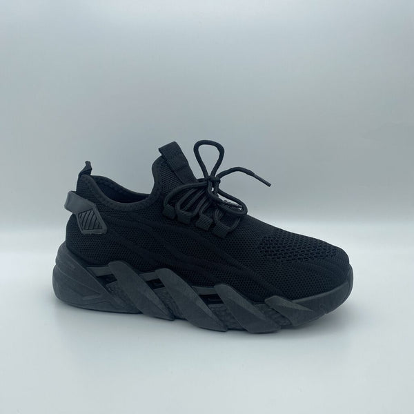 Black Knit Sneakers with Geometric Sole
