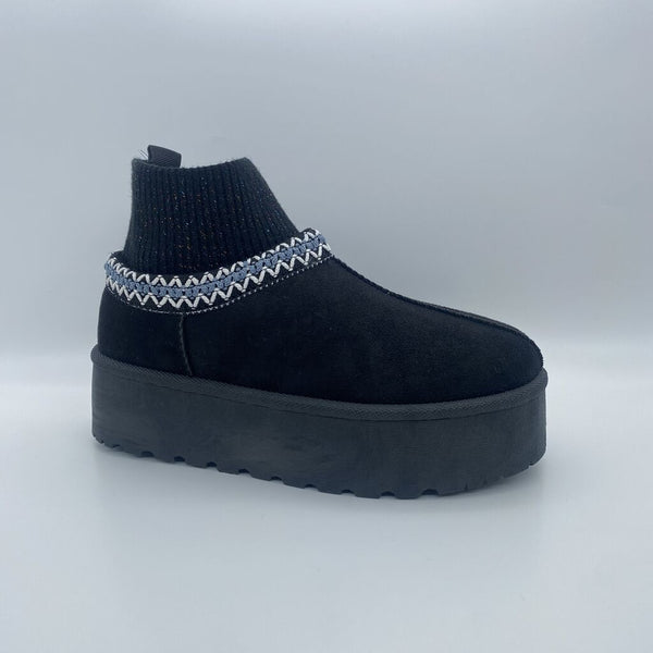 Black Knit-Trim Platform Shoe