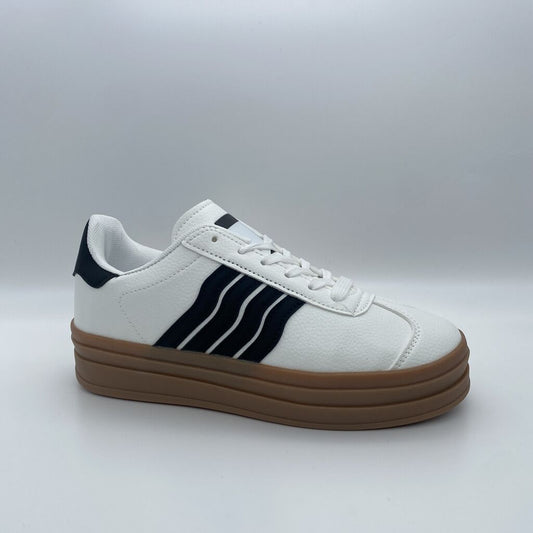 White Leather Sneakers with Platform Sole