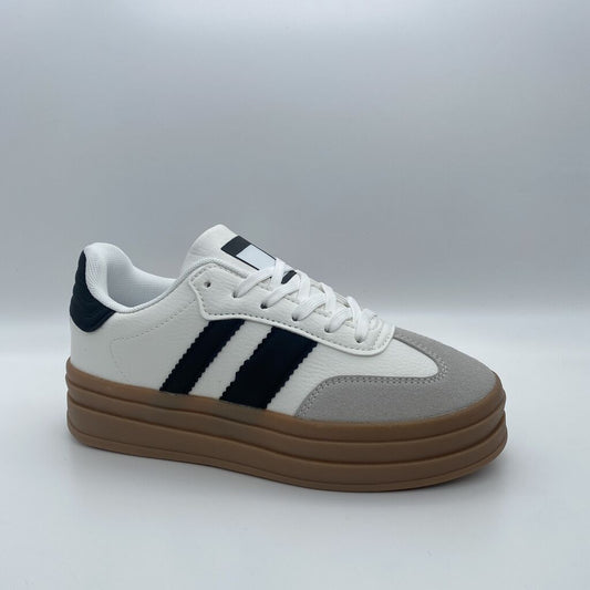 White Striped Platform Sneakers with Gum Sole