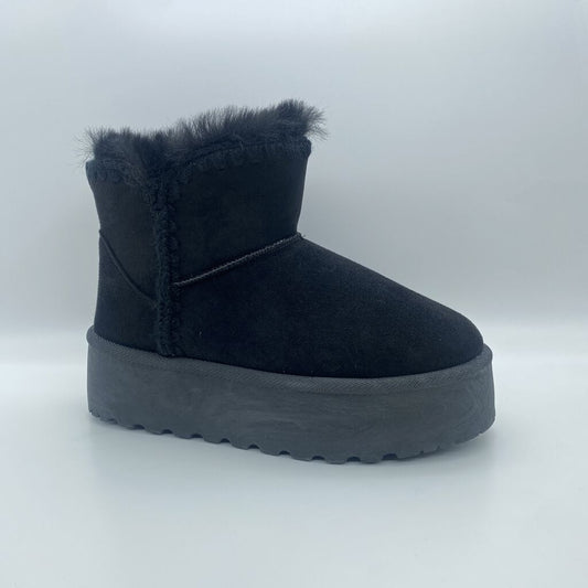 Black Faux Fur Platform Ankle Boot