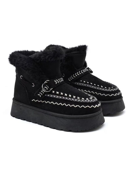 Black Suede Ankle Boots with Embroidered Detail