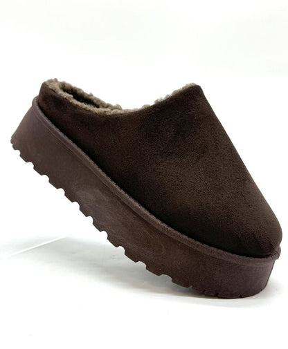 Brown Suede Mule with Faux Shearling Lining
