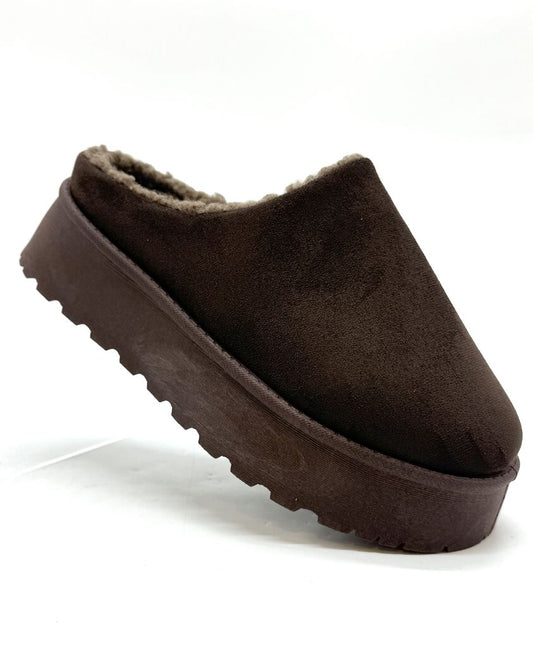 Brown Suede Mule with Faux Shearling Lining