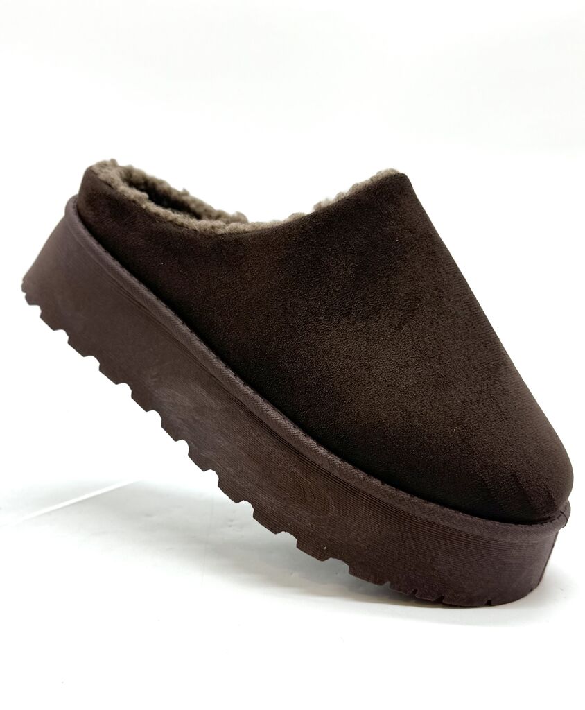 Brown Suede Mule with Faux Shearling Lining