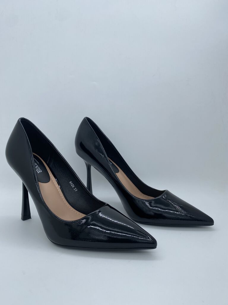 Black Glossy Stiletto Pumps with Pointed Toe