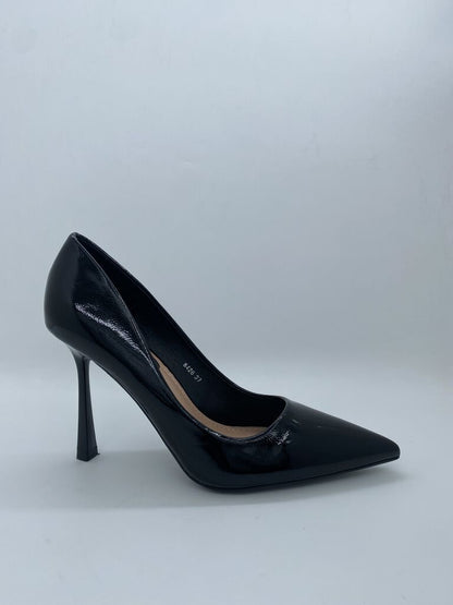 Black Glossy Stiletto Pumps with Pointed Toe