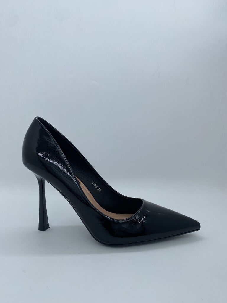 Black Glossy Stiletto Pumps with Pointed Toe