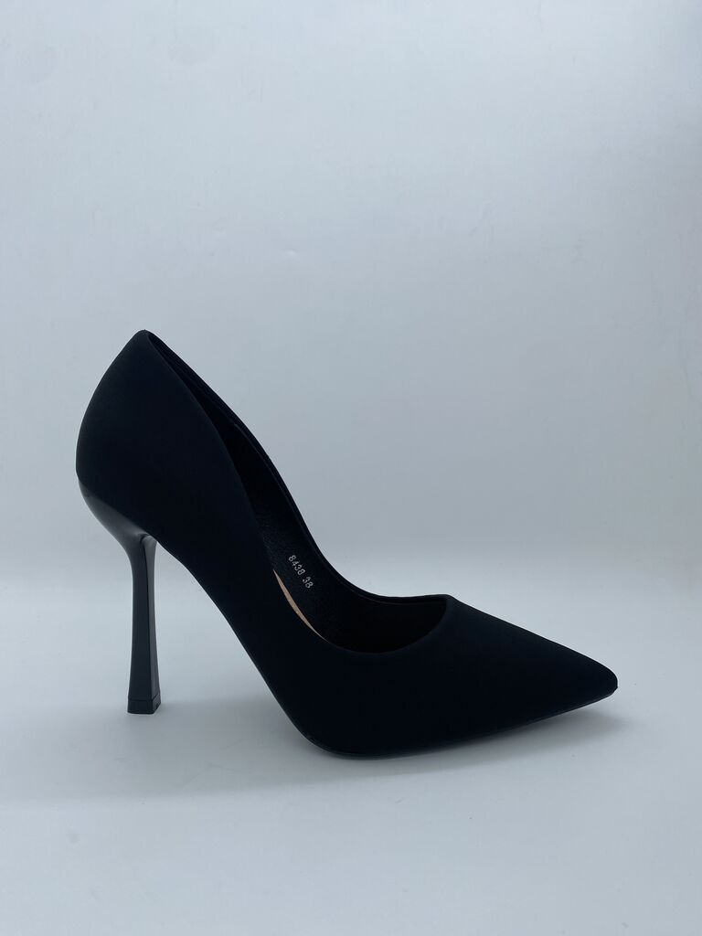 Black Satin Pointed-Toe Stiletto Heels