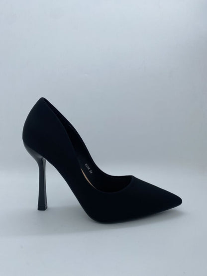 Black Satin Pointed-Toe Stiletto Heels