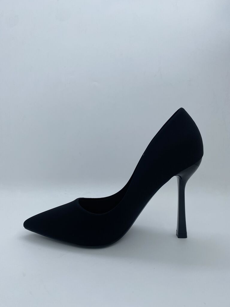 Black Satin Pointed-Toe Stiletto Heels