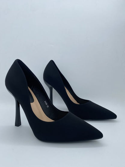 Black Satin Pointed-Toe Stiletto Heels