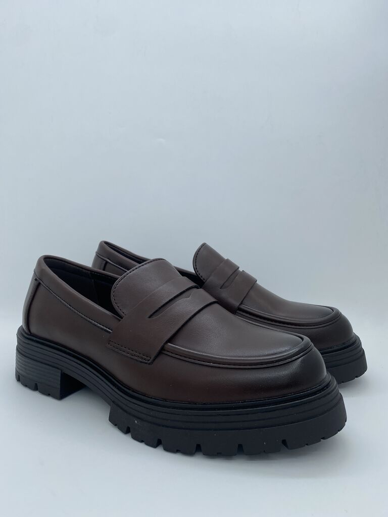 Brown Leather Loafers with Chunky Sole