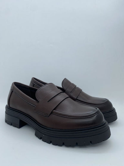 Brown Leather Loafers with Chunky Sole