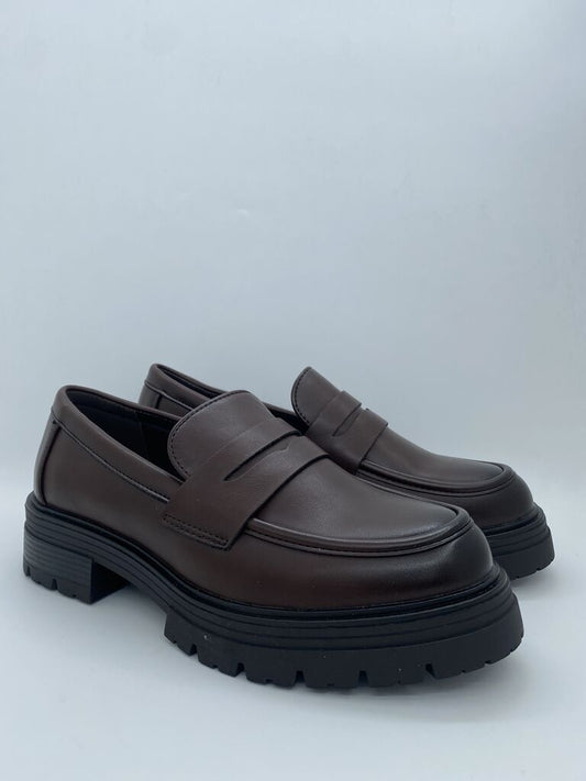 Brown Leather Loafers with Chunky Sole