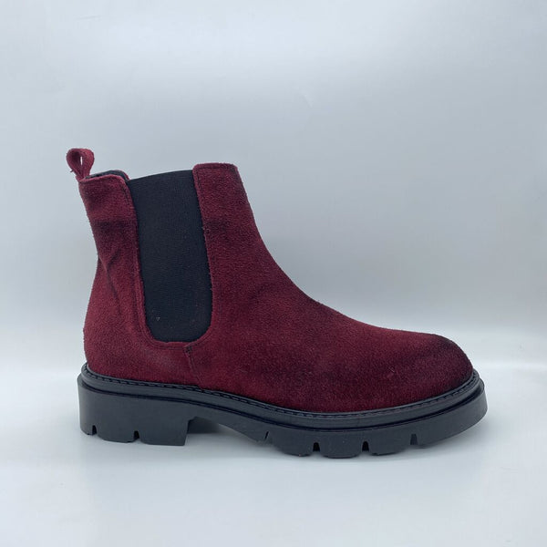 Maroon Suede Chelsea Boot with Chunky Sole