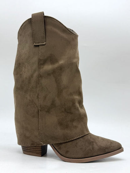 Brown Suede Slouch Boot with Block Heel