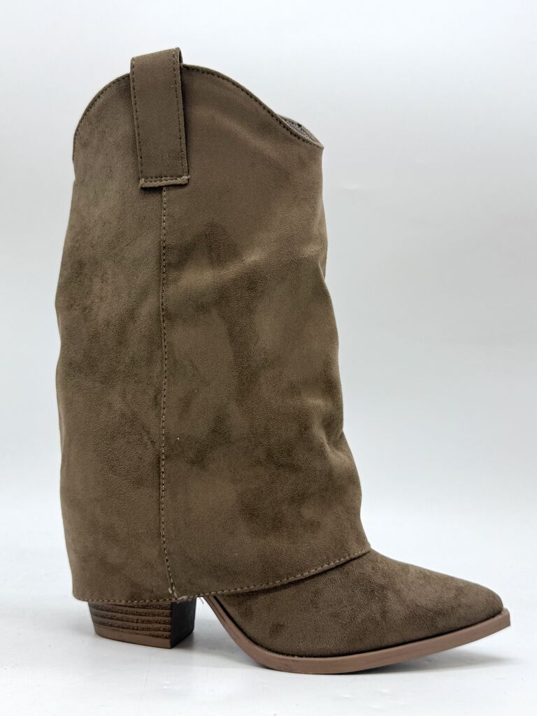 Brown Suede Slouch Boot with Block Heel