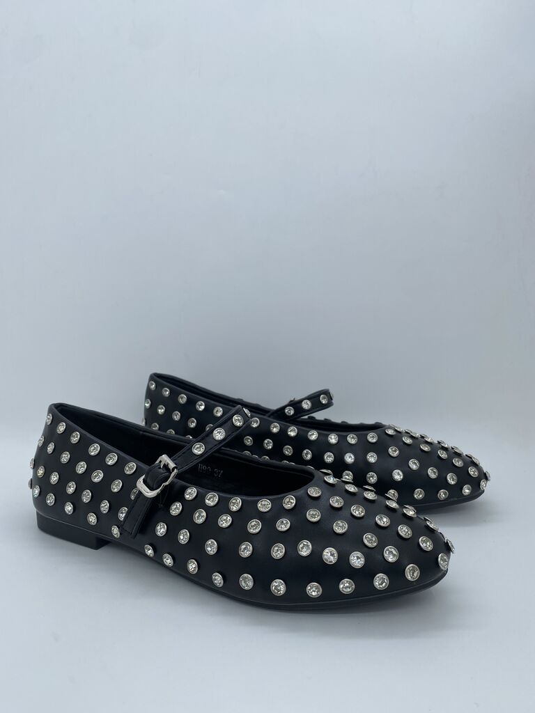 Black Studded Ballet Flats with Metallic Accents