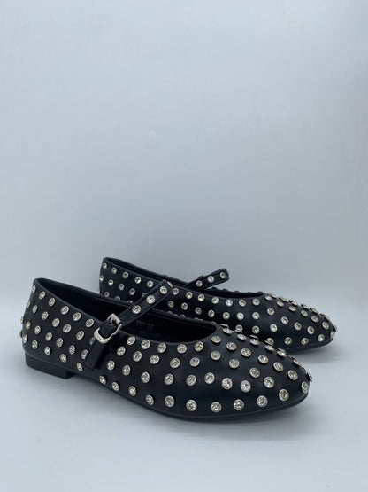 Black Studded Ballet Flats with Metallic Accents