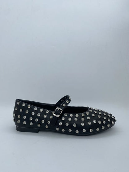 Black Studded Ballet Flats with Metallic Accents