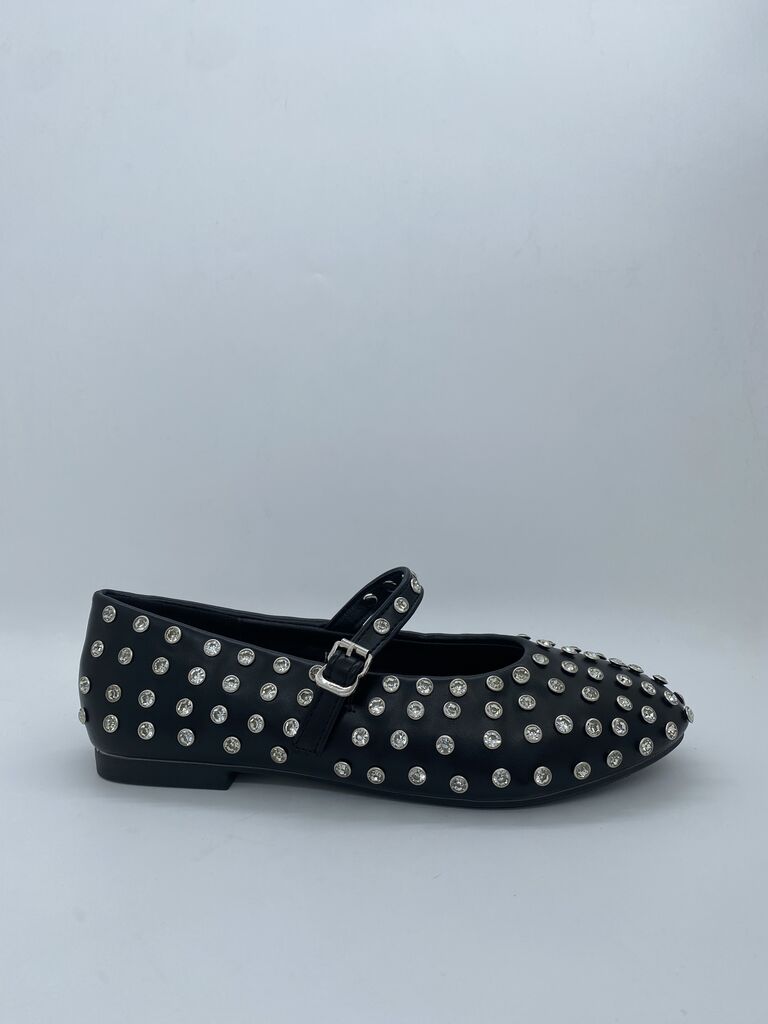 Black Studded Ballet Flats with Metallic Accents