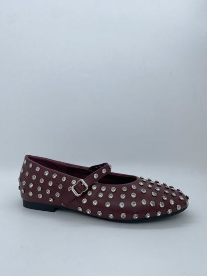 Burgundy Studded Ballet Flats with Strap Detail