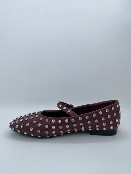 Burgundy Studded Ballet Flats with Strap Detail