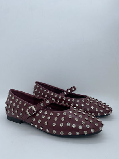 Burgundy Studded Ballet Flats with Strap Detail