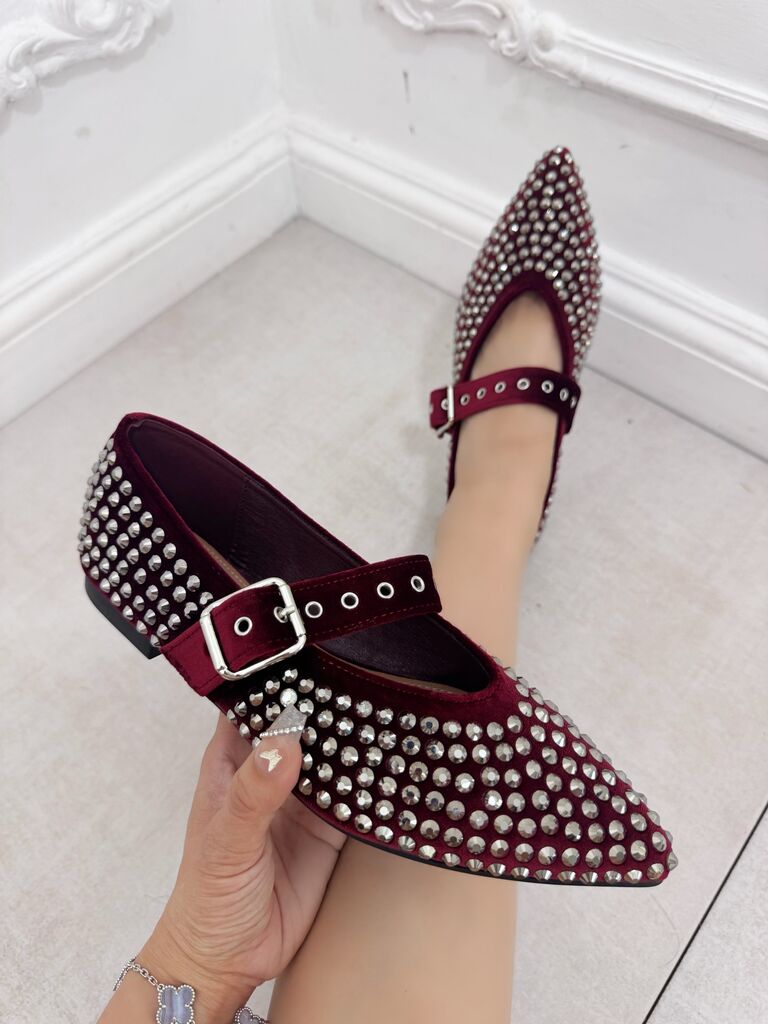 Burgundy Studded Mary Jane Flats