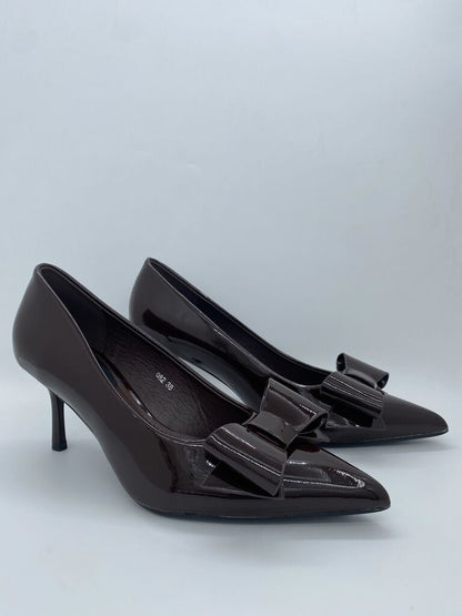 Dark Brown Patent Bow Detail Pumps