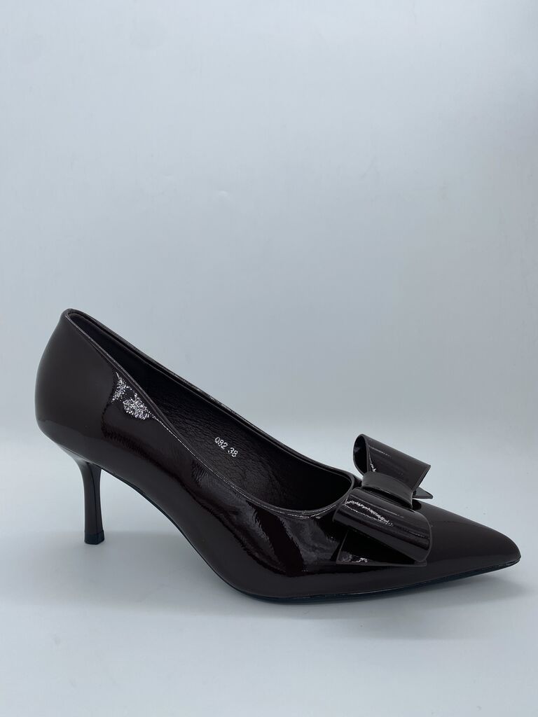 Dark Brown Patent Bow Detail Pumps