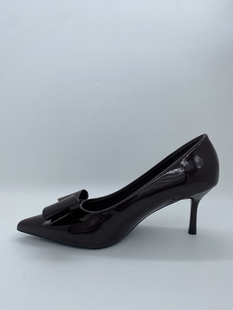 Dark Brown Patent Bow Detail Pumps
