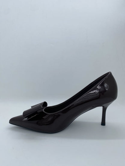Dark Brown Patent Bow Detail Pumps