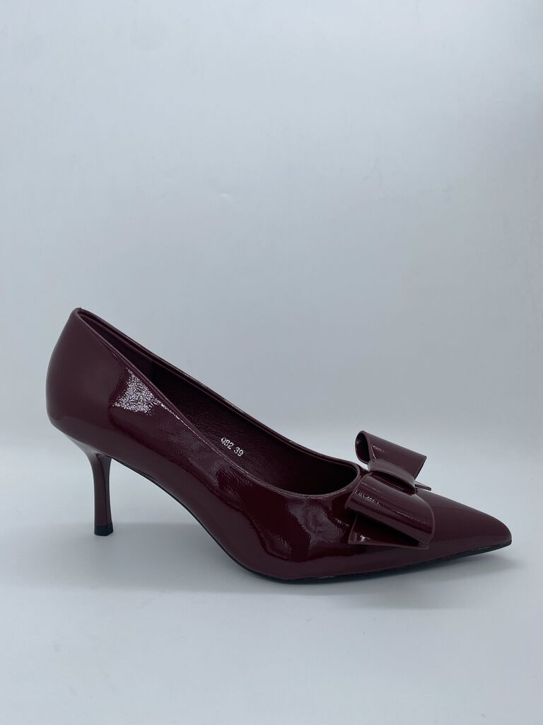 Burgundy Patent Bow Accent Heels
