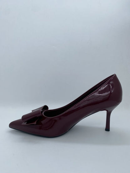 Burgundy Patent Bow Accent Heels