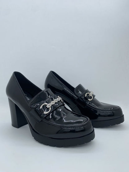 Black Patent Loafers with Chunky Heel