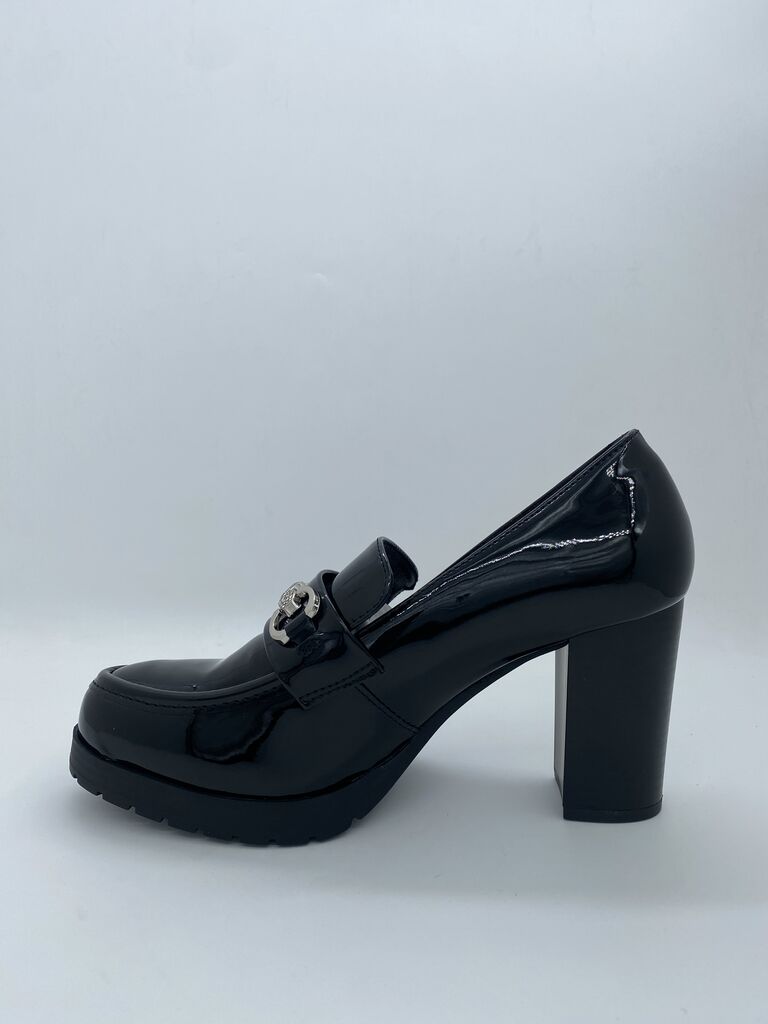 Black Patent Loafers with Chunky Heel