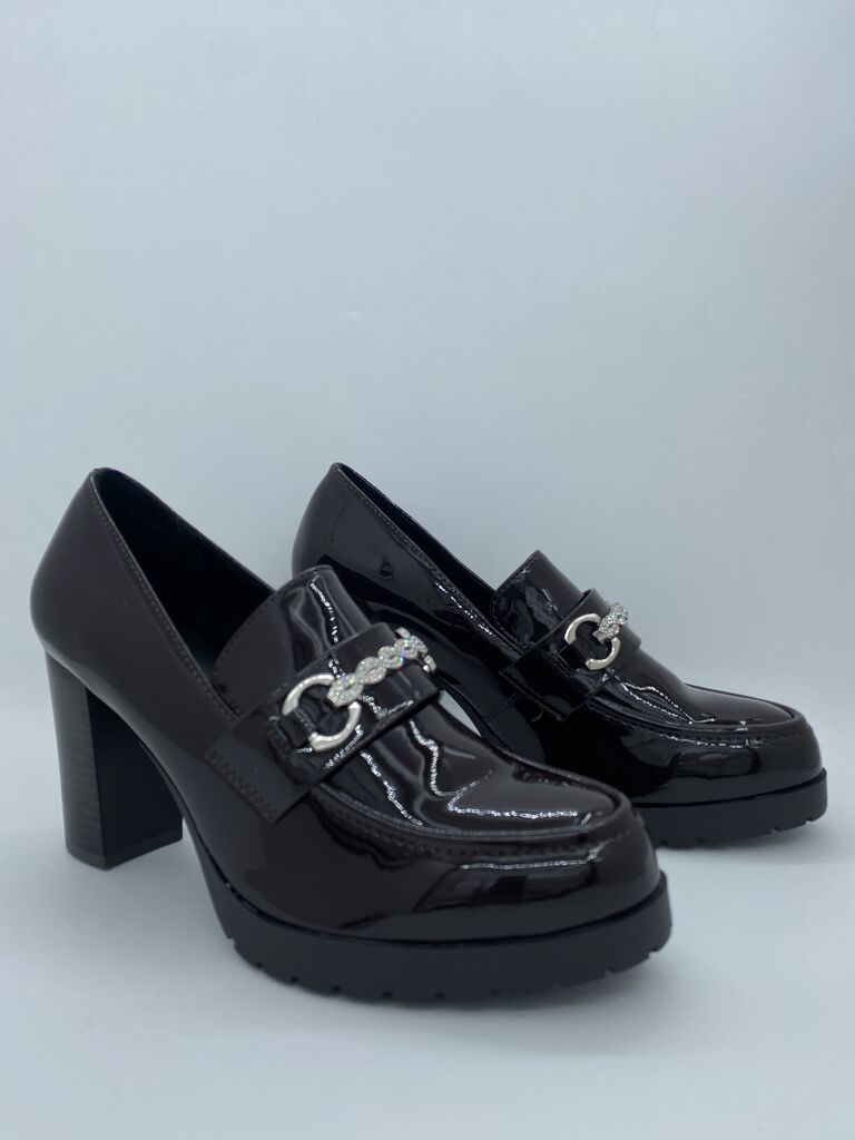 Black Patent Loafers with Embellished Buckle