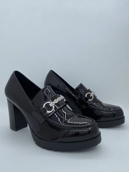Black Patent Loafers with Embellished Buckle