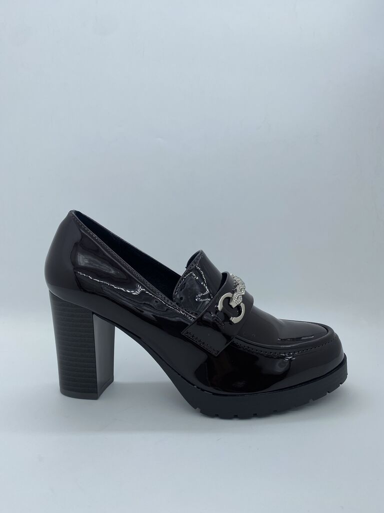 Black Patent Loafers with Embellished Buckle